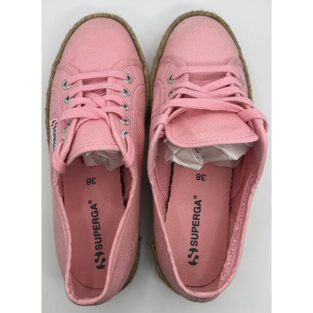 Superga Pink Canvas Platform Espadrille Sneakers Sz6‎ Cottage Core Granola